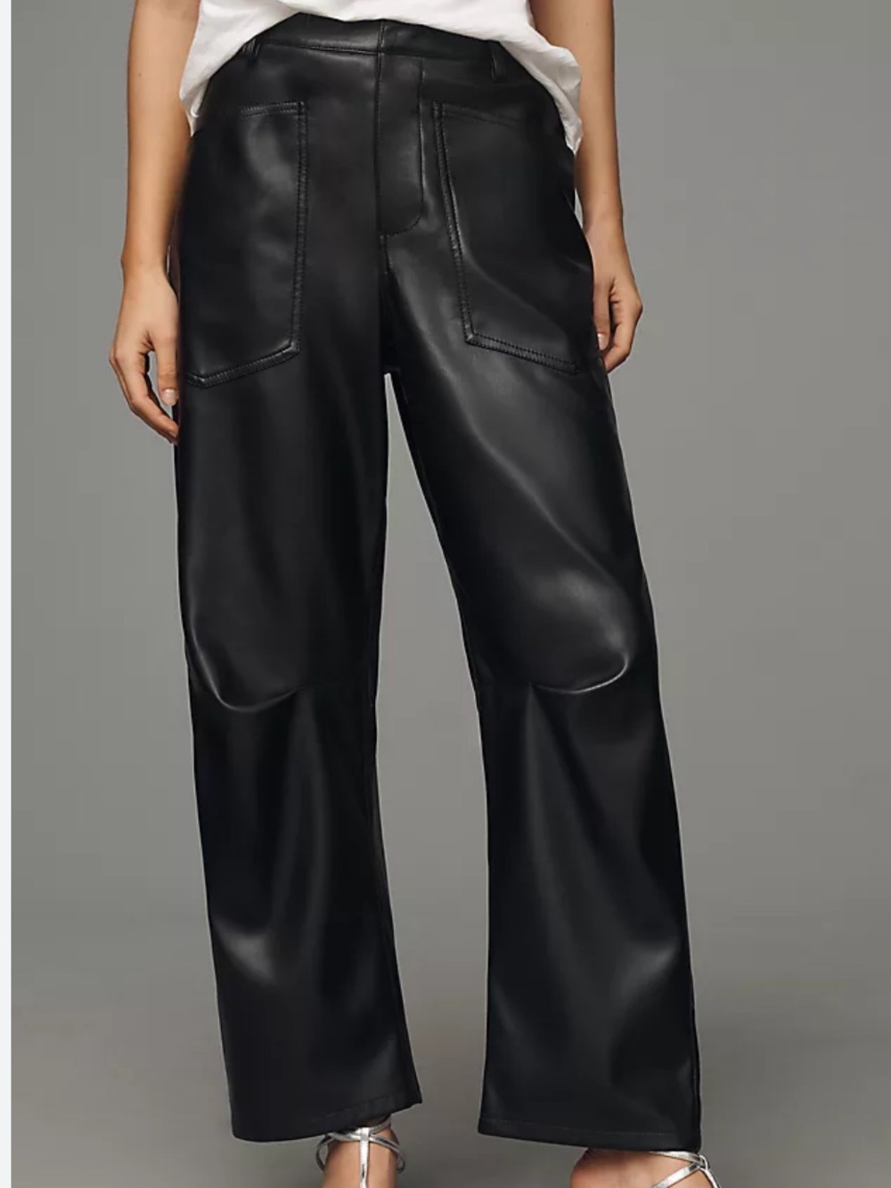Zara Black Faux Leather Wide-Leg Trousers